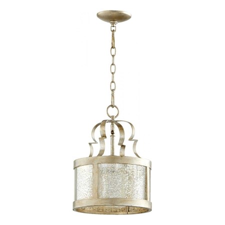 Quorum One Light Aged Silver Leaf Drum Shade Pendant 3081-60